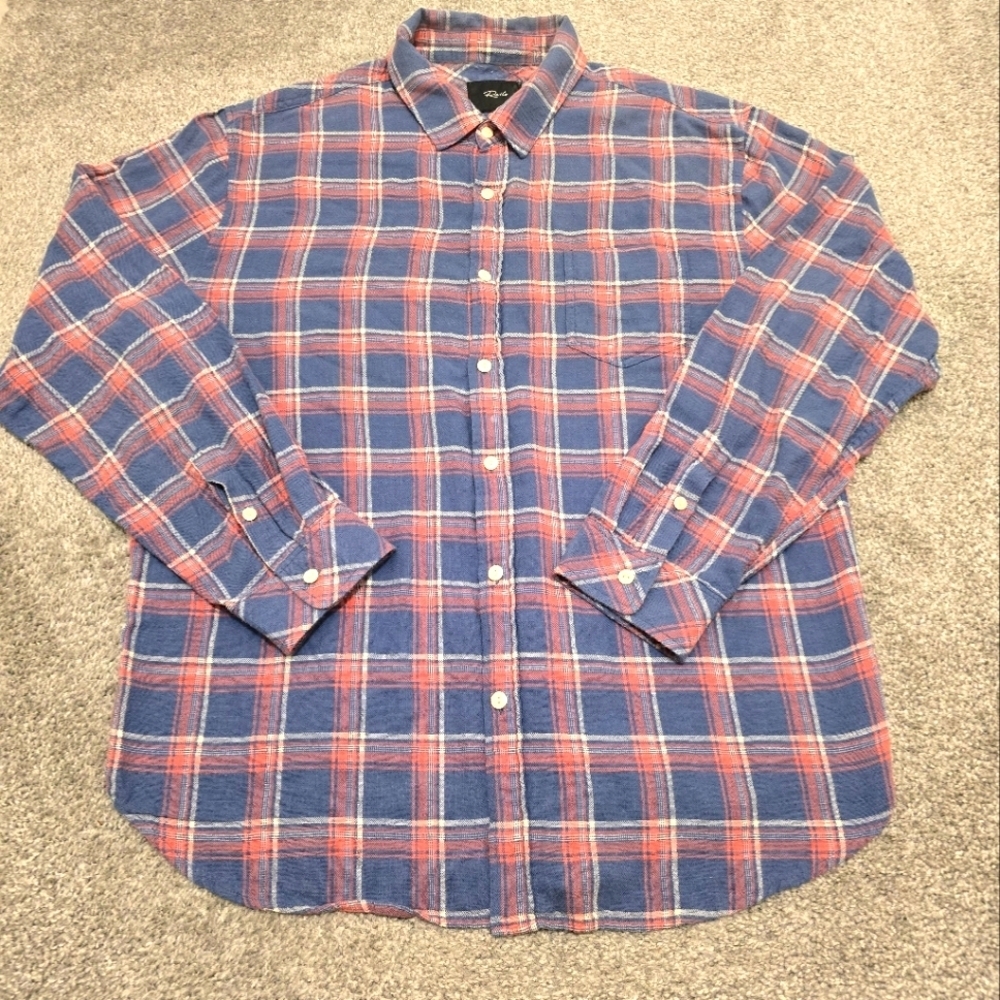 Rails Mens Flannel Size XL Wyatt Blue Faded Red Cream 100% Cotton Lightweight